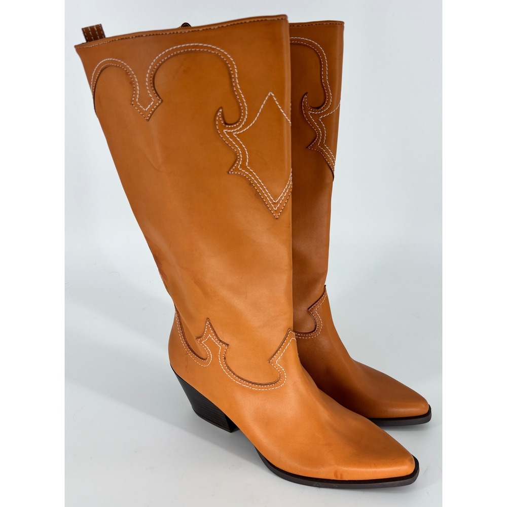 Zodiac Dawson Western Tall Boots Cuoio Tan Women Size 8.5 Pointed Toe Block Heel